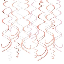 Pink Hanging Swirl Decorations for Party – 42PCS Rose Gold Foil Ceiling Strea...