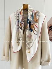 Sallys Heavy 18 Momme Twill Silk Wrap Scarf Horses Print Double Face Shawl 35"