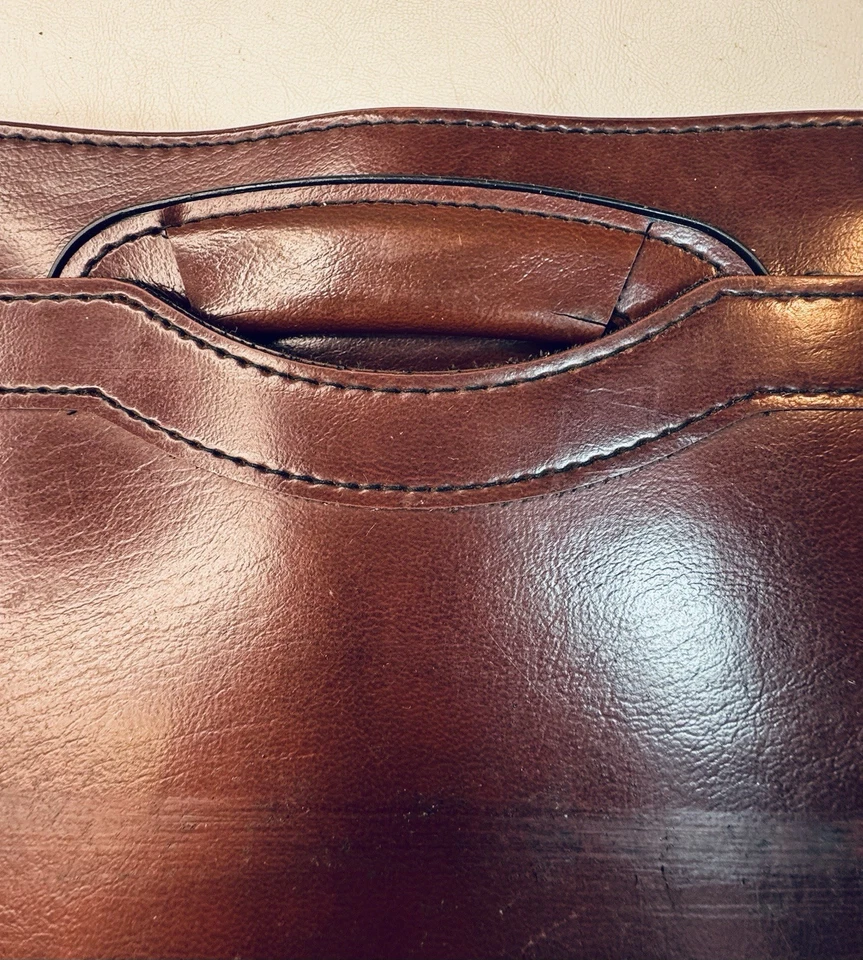 Maletín de Colección Oleg Cassini Cuero Adjunto Portafolio Asas Caídas Cremallera 17x12 Estuche Foto 4 de 4