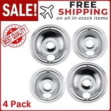 4 GE Hotpoint Chrome Stove Drip Pans Electric Burner Covers Top Replacement Set
