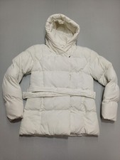 Threadbare Women Crop Puffer Jacket Size 6 White Hood Padded Snap Up