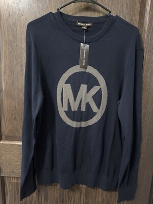 Michael Kors Logo Cotton Monogram Sweater Blue Men's Medium Sweatshirt Pullover