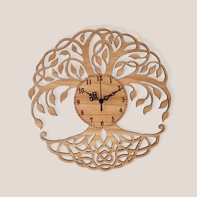 Lebensbaum Uhr keltischer Baumknotenschmuck lautlos Deko Eiche Wanduhr