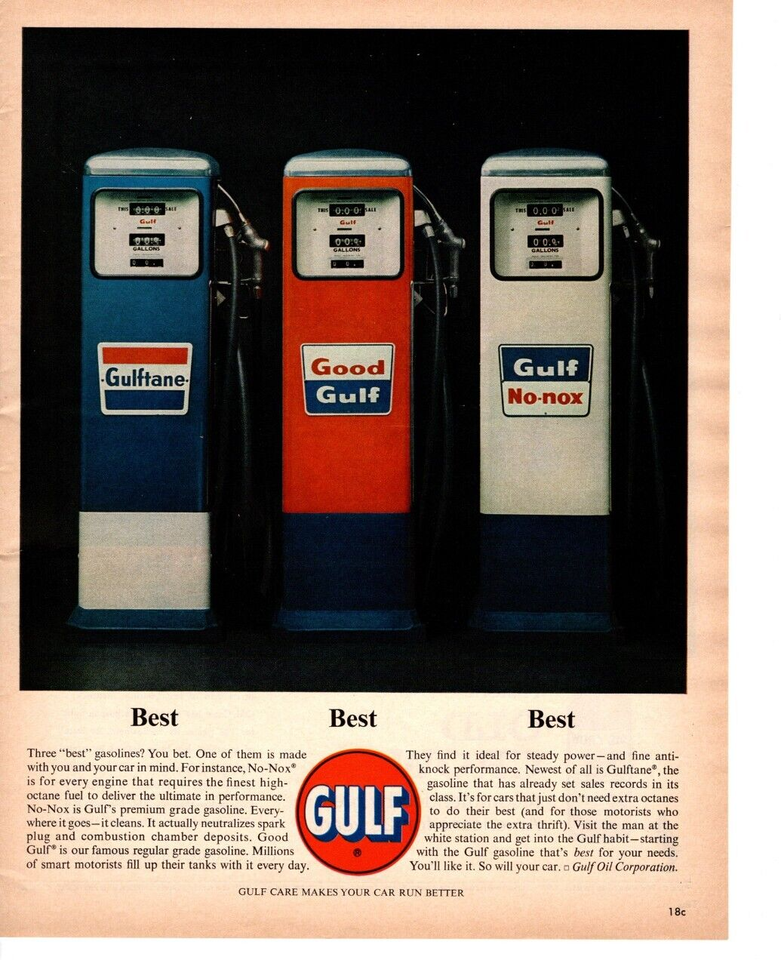 1964 GULF GASOLINE VINTAGE PRINT AD, GAS PUMPS, FUEL, GULF OIL PRINT AD ...