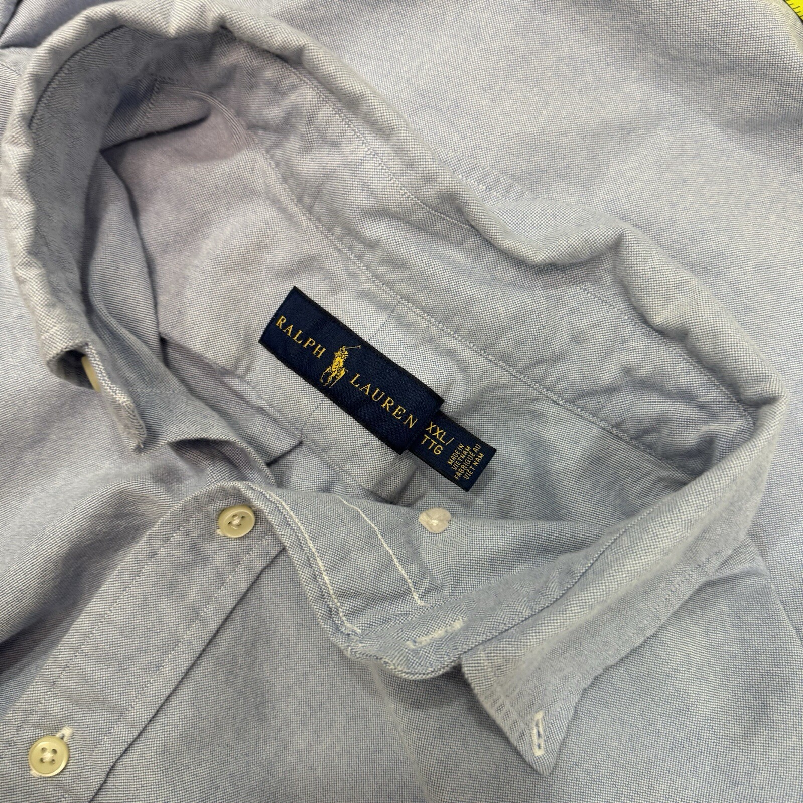 Polo Ralph Lauren Oxford camicia 2XL classica blu manica lunga bottoni carne pony