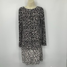 Vince Camuto jersey knit dress shift black white graphic pattern stretch 2