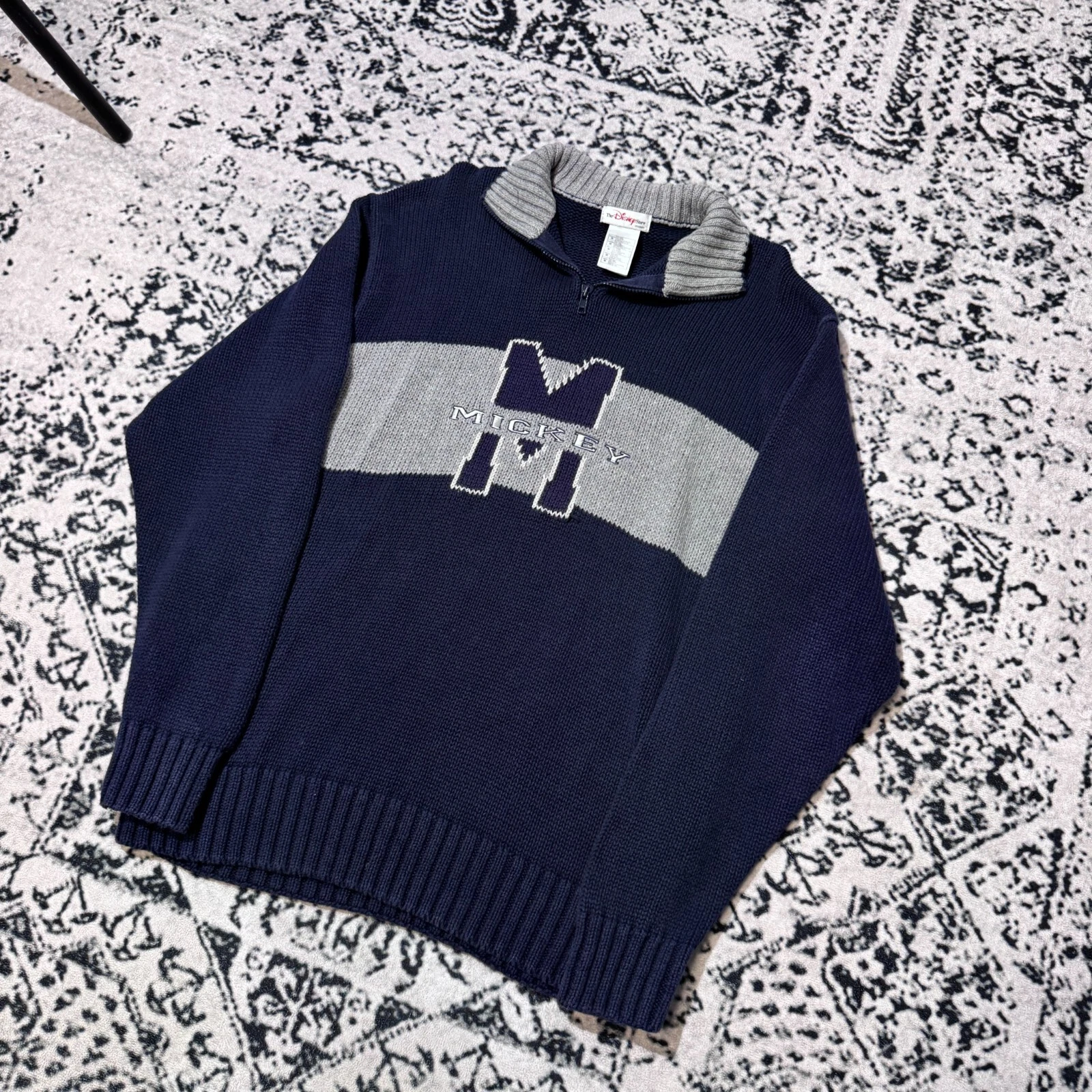 GUCCI Maglione mezza zip cotone navy unisex Disney vintage taglia L Y2K anni 90 Topolino Lo