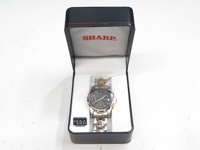 New Sharp Stainless Steel Chronograph Men's Watch, Black Face, Needs Battery