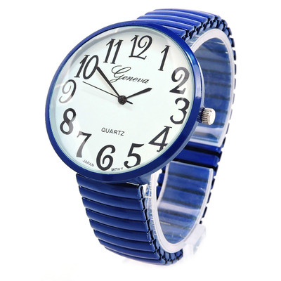 Navy Blue Super Large Face Easy to Read Geneva Stretch Band Watch