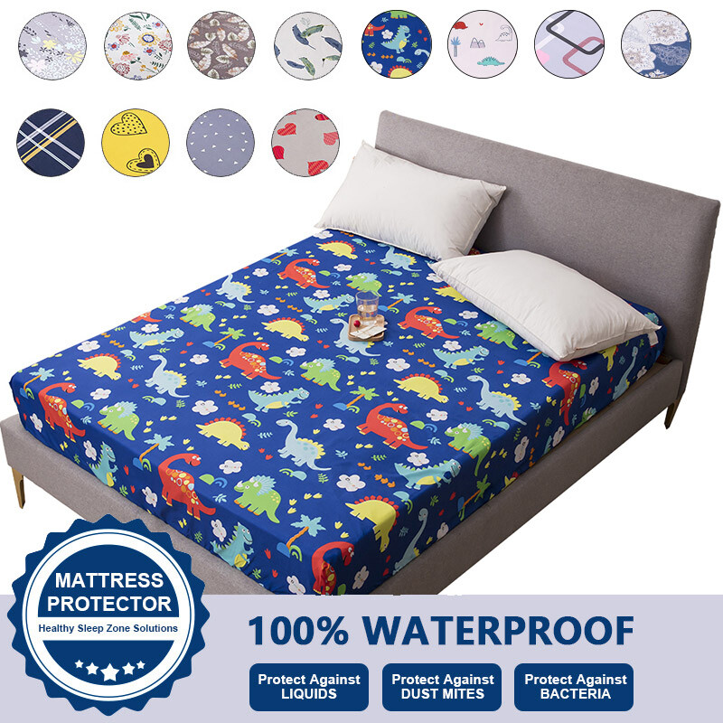 Mattress Protector Waterproof Printed Fitted Sheet Elastic Bed Sheet Cover Queen-image