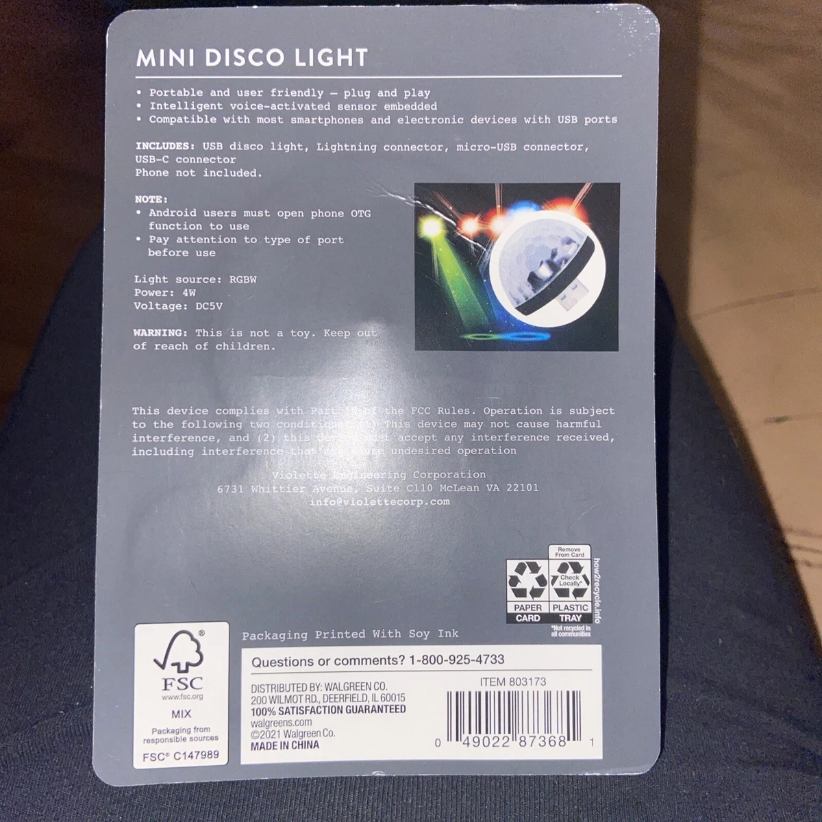 Dashing Fine Gifts Mini Disco Light 3 Adapters Included Plug