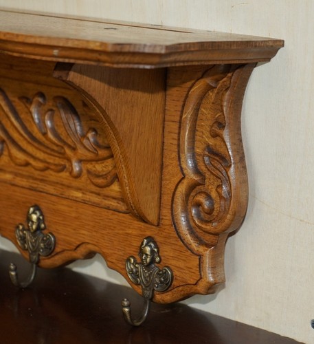 ANTIQUE DUTCH FINELY LIGHT OAK COAT HAT SCARF WALL RACK HANGER FRENCH HOOKS - Picture 6 of 12