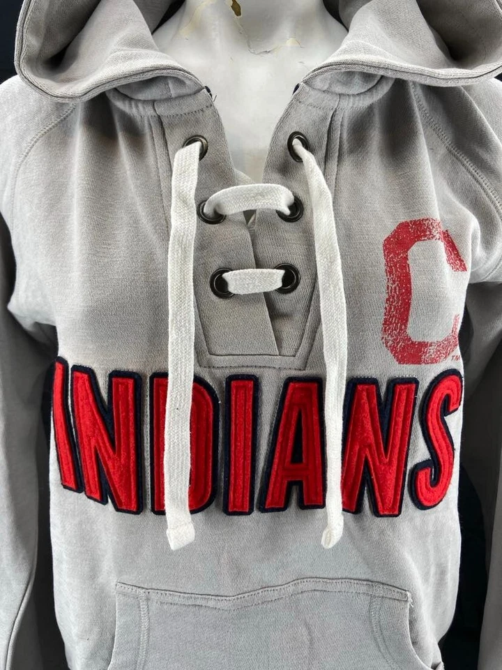 NEW Cleveland Guardians Indians MLB Soft As A Grape Lace Up Grey Hoodie Womens M - Image 2 of 4