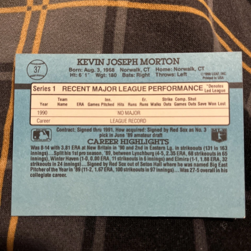 1991 Donruss-Rated Rookie Red Pattern on Right Border #37 Kevin Morton (RC)-No(. - Image 2 of 4