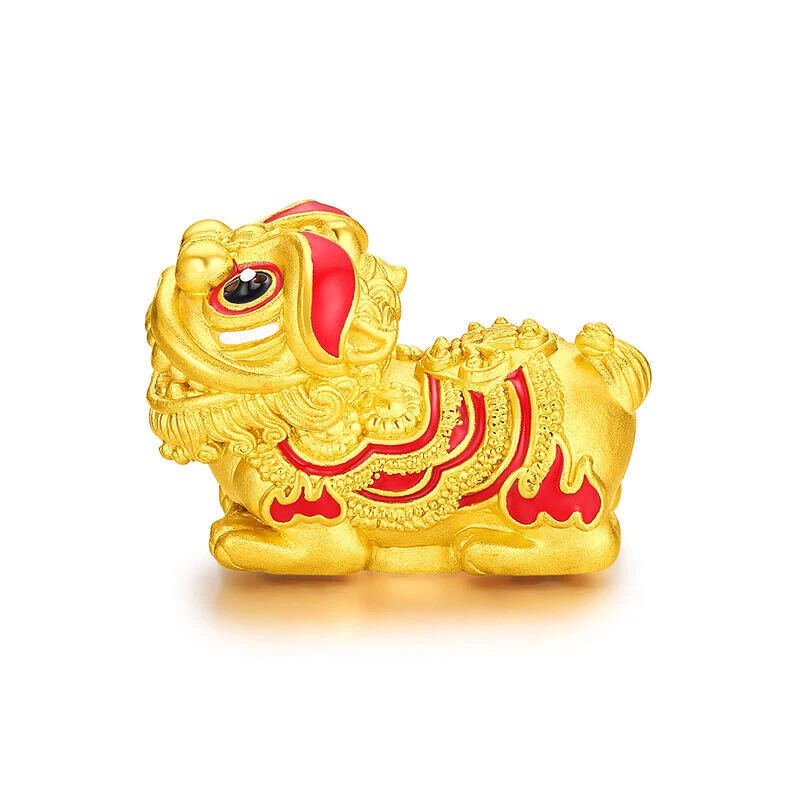 1pcs Pure 24K Yellow Gold Pendant 3D Enamel Lucky Lion Pendant Small One - Image 2 of 4