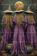 WITCHY LADY COVEN MOON ART PRINT, Magic Gothic Poster, Mage Wall Decor C830