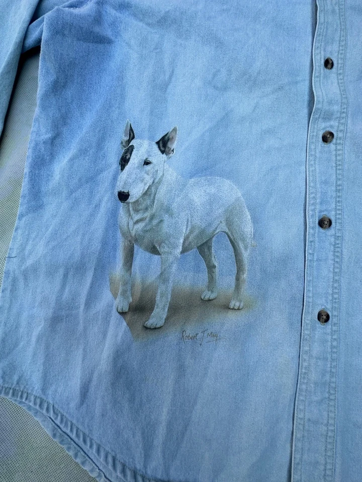Robert J May Double Sided Dog Print Men's Denim Long Sleeve Shirt Size XL. - Image 4 of 4