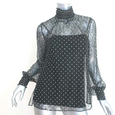 Akris Punto Polka Dot Lace Blouse Black Size Long Sleeve