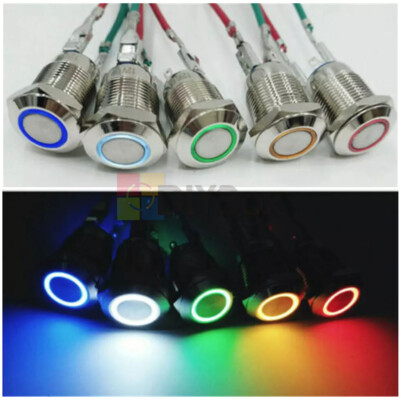 12V 12mm Metal Waterproof LED Push Button Momentary Power Latching ON/OFF Switch