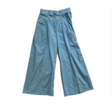 Ulla Johnson Zada High Waisted Wide Leg Pants 2 Blue Cotton Button Fly Belt Boho