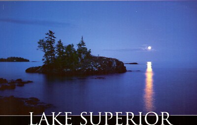 Lake Superior Full Moon Night View MN Continental Size Postcard Unused