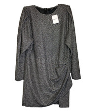 Silver/Black Metallic Long Sleeve Rouched Side Dress NEW Forever 21 Size 2X