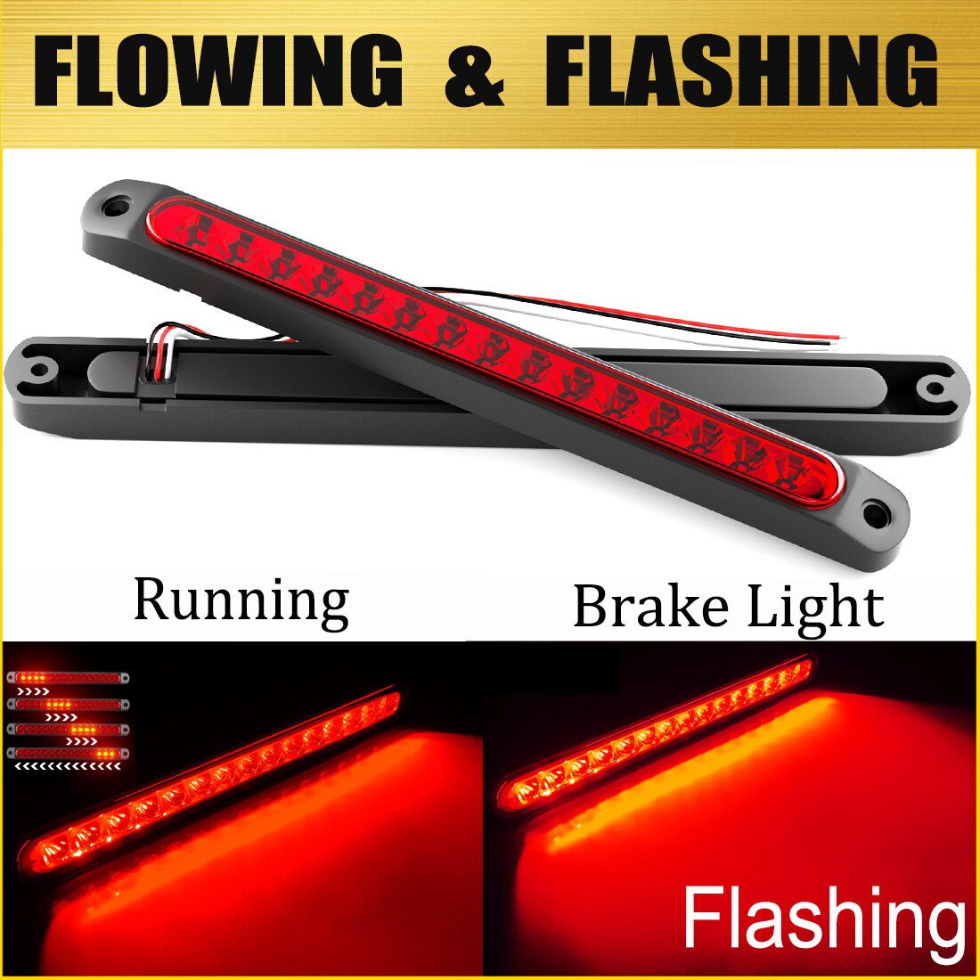 2PCS Red 10" LED Truck Trailer Strip 3rd Brake Lights Rear Turn Tail Light Bar E - Foto 10