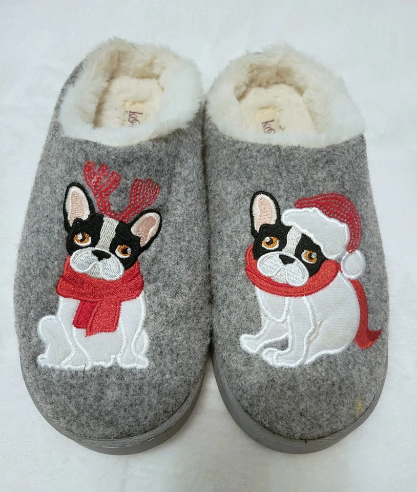 Zapatillas de Navidad Kooba para mujer Boston Terrier Frenchie zapatos de casa SM 6/7 Foto 2 de 4