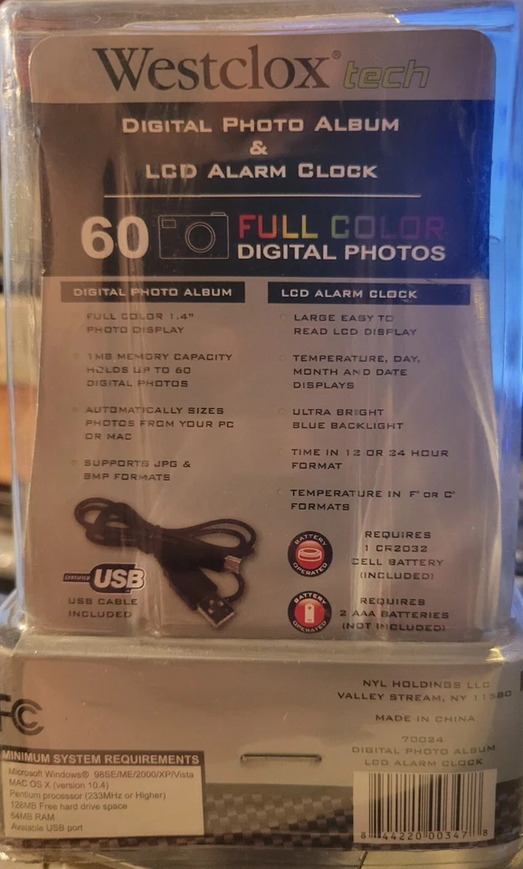 Westclox Tech 70024 Digital 60 Photo Album LCD Travel Alarm Clock Temperature - Image 2 of 2