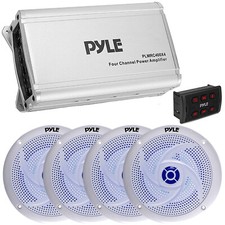 Pyle PLMRC400X4 800 Amp  4x 8" 300W Blue LED Speakers White  Wireless Remote
