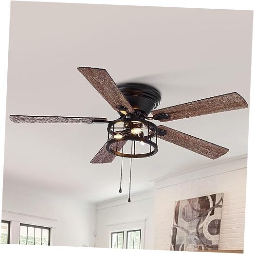 52 inch Flush Mount Ceiling Fan with Light Pull Chain, 5 Reversible Blades,