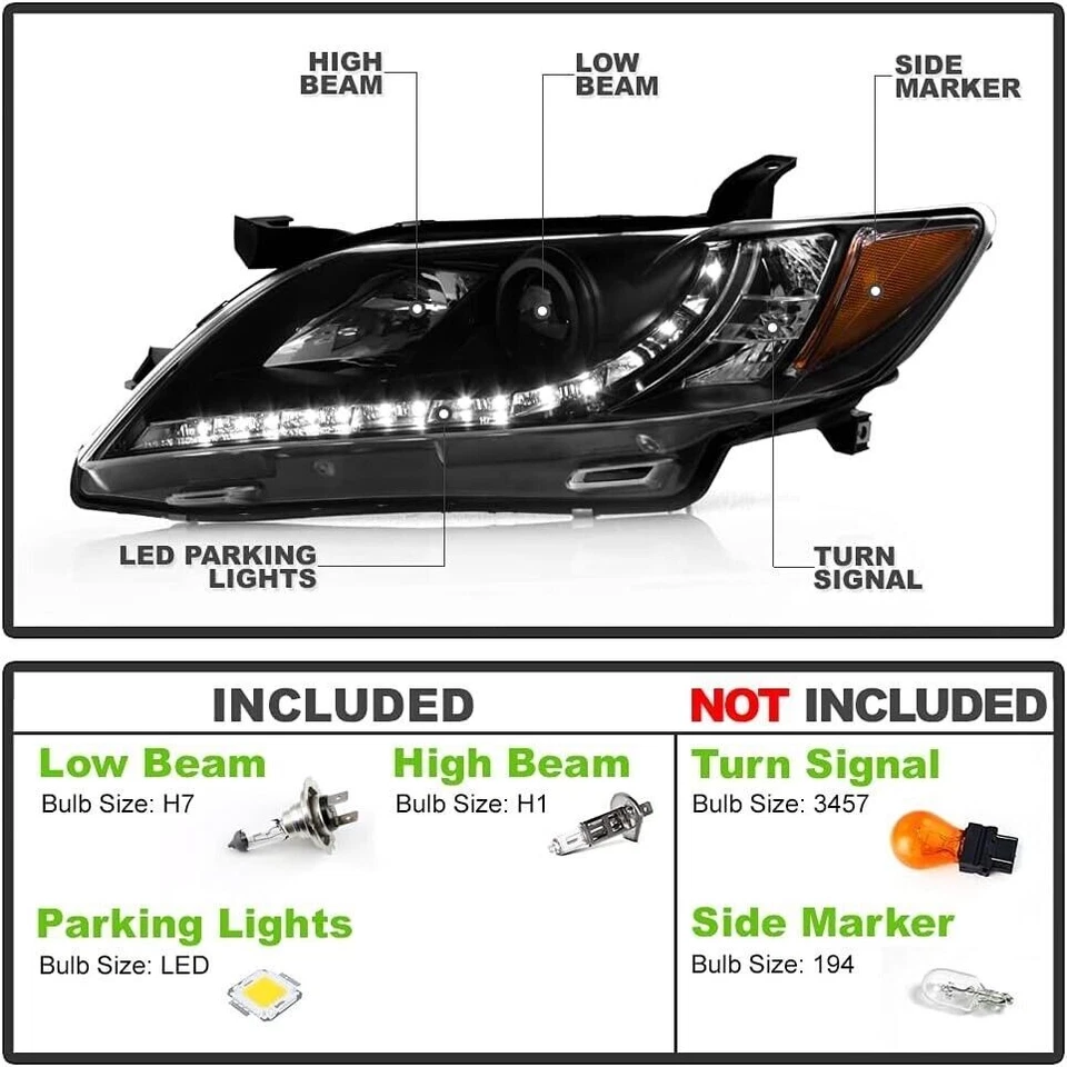 Juegos de faros izquierda+derecha para Toyota Camry 2007 2008 2009 negro 07-09 Foto 2 de 4