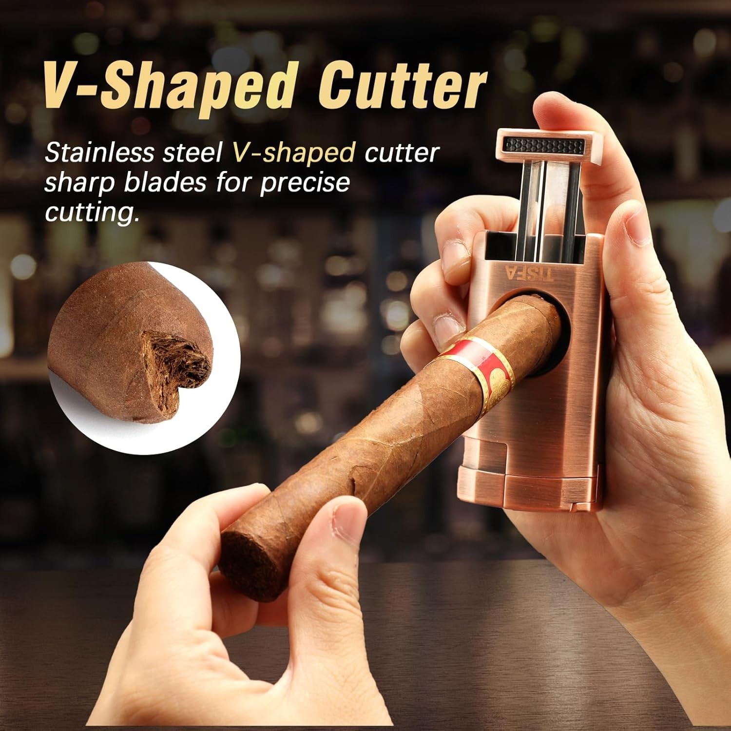 Luxury Cigar Humidor Gift Set with Cedar Wood, Lighter, & Cutter - Dark Brown