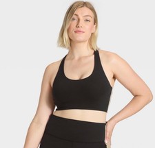 NWT All in Motion sz L Soft Piped Longline Sports bra Black Tan Racerback 13.63
