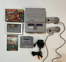 Nintendo SNES Console (TESTED) + Donkey Kong Country CIB + Super Game Boy Bundle