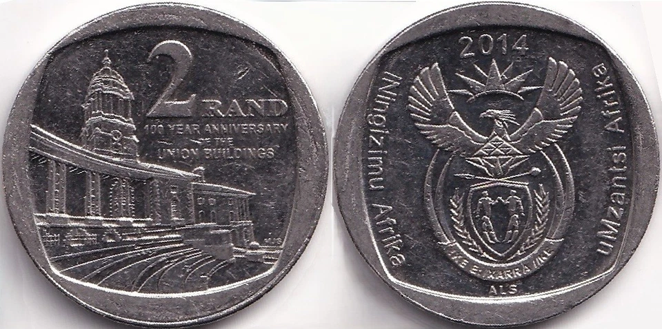 2 Rand 2014 Afrique du Sud South Africa 100ans Bâtiments de l'Union / Armoiries - Photo 1/1