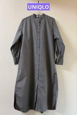 UNIQLO Gray Cotton Shirt Dress Long Sleeve Side Slits Women's Size M