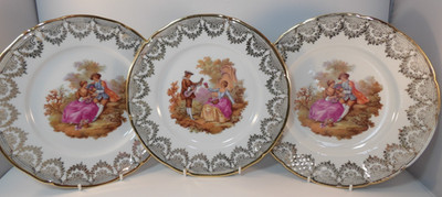 3 Vintage La Reine Fragonard The Lovers Limoges vergoldet 24 cm Teller 90er OVGC