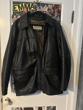 M. Julian Wilson Men's Large Black Leather Trench Jacket Quilt Lined