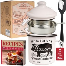 Bacon Grease Container with Strainer - With Food-Grade Silicone Spatula, 24oz...