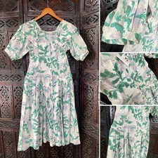 VTG Watercolor Prairie Dress Womens M 100 Cotton Purple Lily Floral Cottagecore