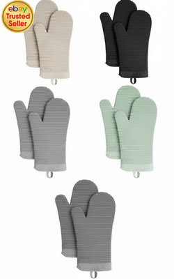 Oven Mitts, 2 Premium Ribbed Soft Silicone, 500° Heat Resistant, 7.5X13'' BBQ NEW