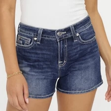 Vigoss Jean Shorts Size 10 Blue Denim 9” Rise 5” Inseam Embroidered Western Y2K