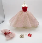 VINTAGE BARBIE CLONE PREMIER PROGRESSIVE RED POLKA DOT DOLL GOWN & WRAP OUTFIT