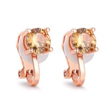 Clip on Earrings 6mm Champagne Color CZ Studs for No Pierced Ear