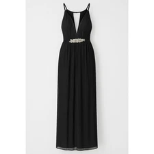 City Triangles Black Pleated Halter Gown 24 NWT Bridal Beaded Waist Formal Maxi