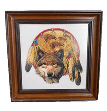 Vintage Needlepoint Counted Cross Stitch Brother Wolf framed art 16 x 16  