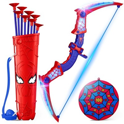 Spider Bow and Arrow Shooting Set with LED Lights, Quiver, Web Target, 8 Arrows
