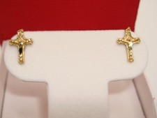 BEAUTIFUL 10K SOLID GOLD CRUCIFX PIERCED EARRINGS!