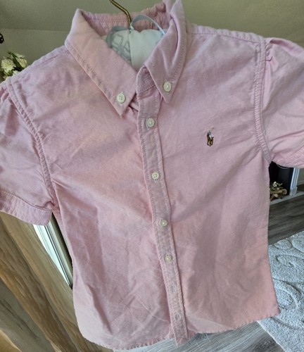 Polo Ralph Lauren Girls Oxford Button-up Short Sleeve Shirt Pink Size 6X pink - Picture 14 of 16